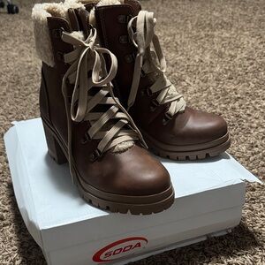 Soda Women's Lace Up Brown Boots